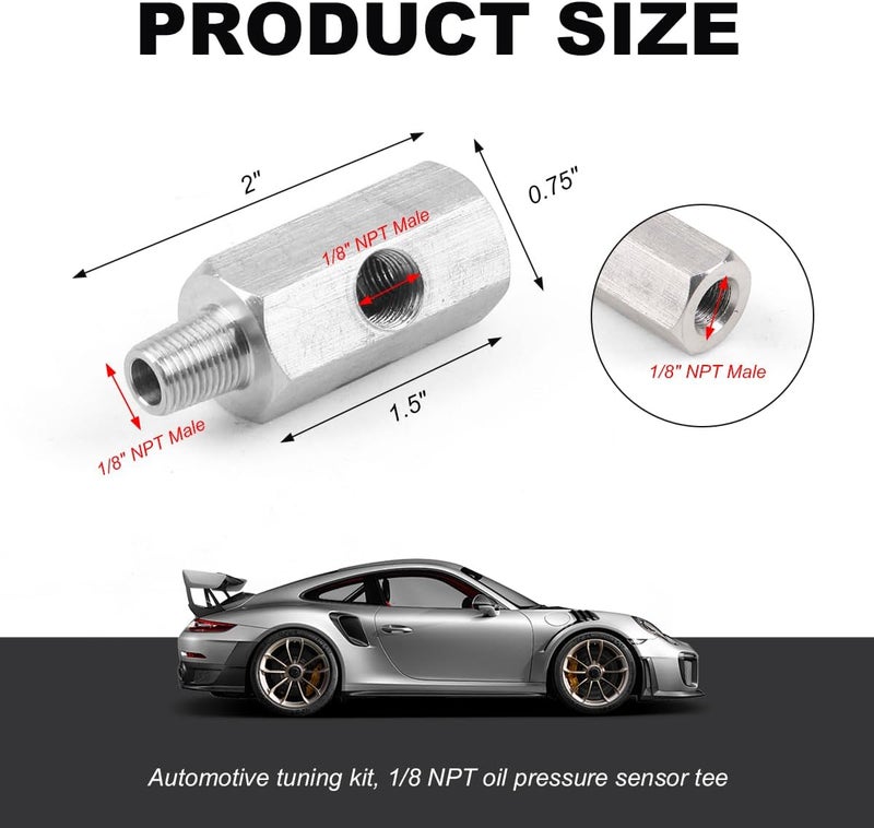 KVAEY 1/8 NPT Tee Oil Pressure Sensor Adapter, Stainless Steel Oil Pressure Sensor with 1/8 NPT Tee, Oil Pressure Gauge Fitting Turbo Supply Feed Line Connector for Cars SUVs Trucks - Image 2